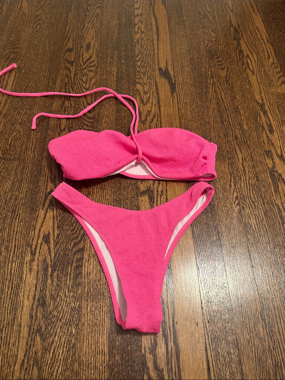 SHEIN Hot Pink Bandeau Two-Piece Swim Set